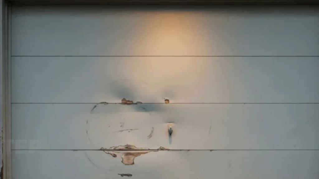 Thermal dent removal from garage door